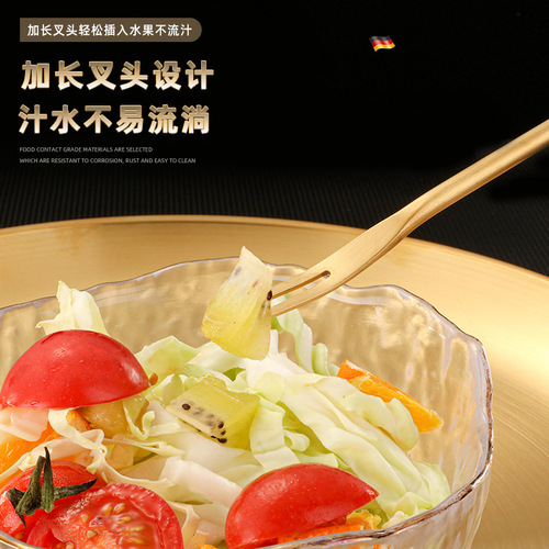 304 stainless steel fruit fork Japanese-style solid round stick small fork long handle moon cake fork fruit pick cake dessert fork