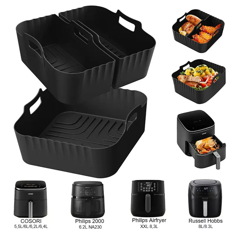 亚马逊跨境厨房用品6.2L方形加厚烘焙烤盘空气炸锅硅胶烤盘现货