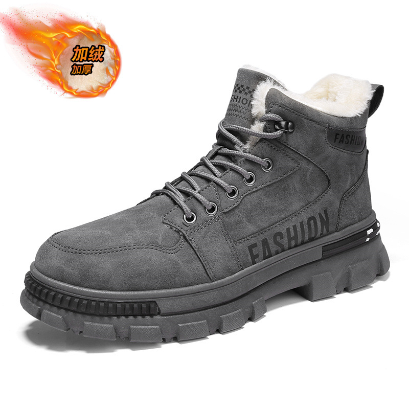 Nuevos zapatos de algodón de invierno, zapatos de herramientas casuales con cordones altos para hombres, moda más terciopelo, cálidos, deportes al aire libre, botas Martin