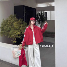 厂家直销字母刺绣立领条纹短外套女防晒25春夏休闲风褶皱冲锋衣上