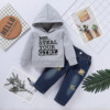 Demi-season colored top for boys with letters with hood, denim jeans, sweatshirt, 2020, European style, city style