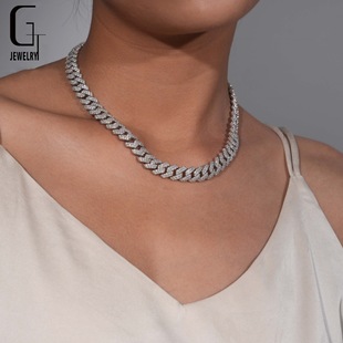 Europe and the United States cross-border in stock supply 925 silver 10MM moissanite d color VVS hip hop personality Cuban chain with GRA certificate