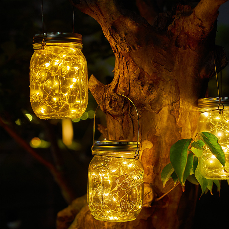 Solar-powered Mason jar lantern outdoor waterproof courtyard garden park creative stall decoration atmosphere wish lamp