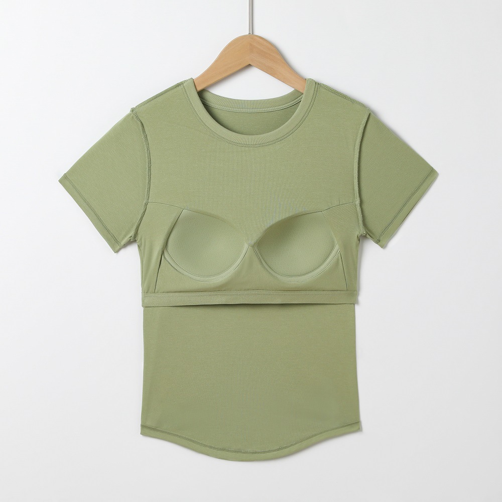 Body-friendly top with cups with a round collar