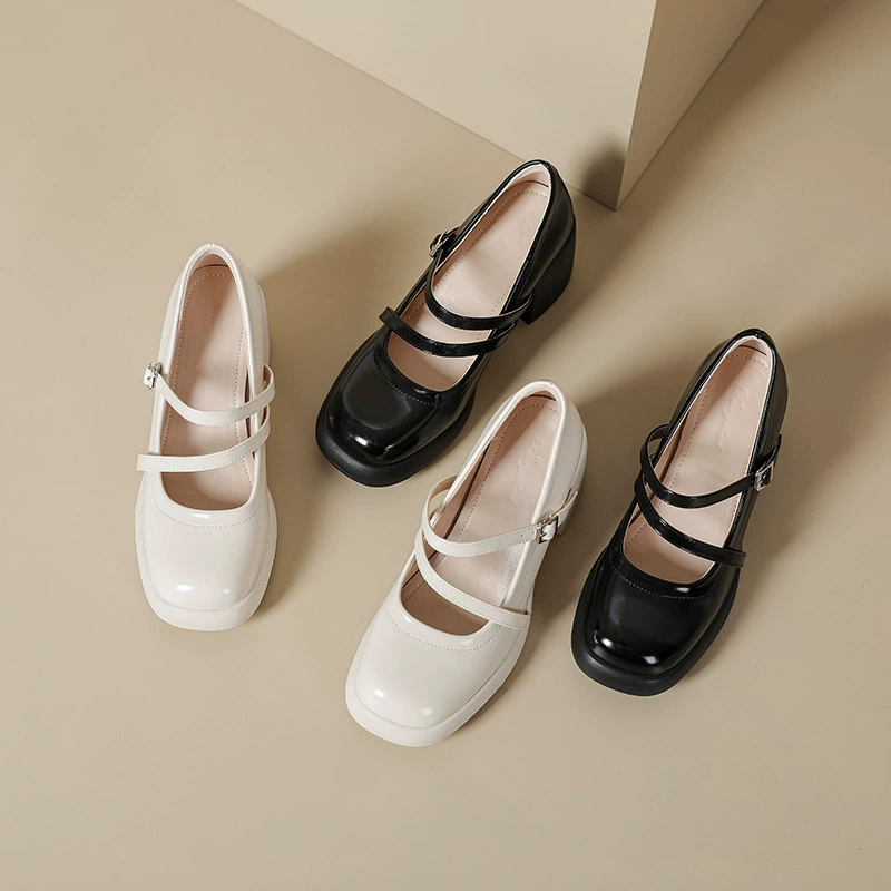 [New Yitai] В наличии Взрывы Самые продаваемые туфли Мэри Джейн на высоком каблуке с мелким ртом и пряжкой в одно слово для женщин