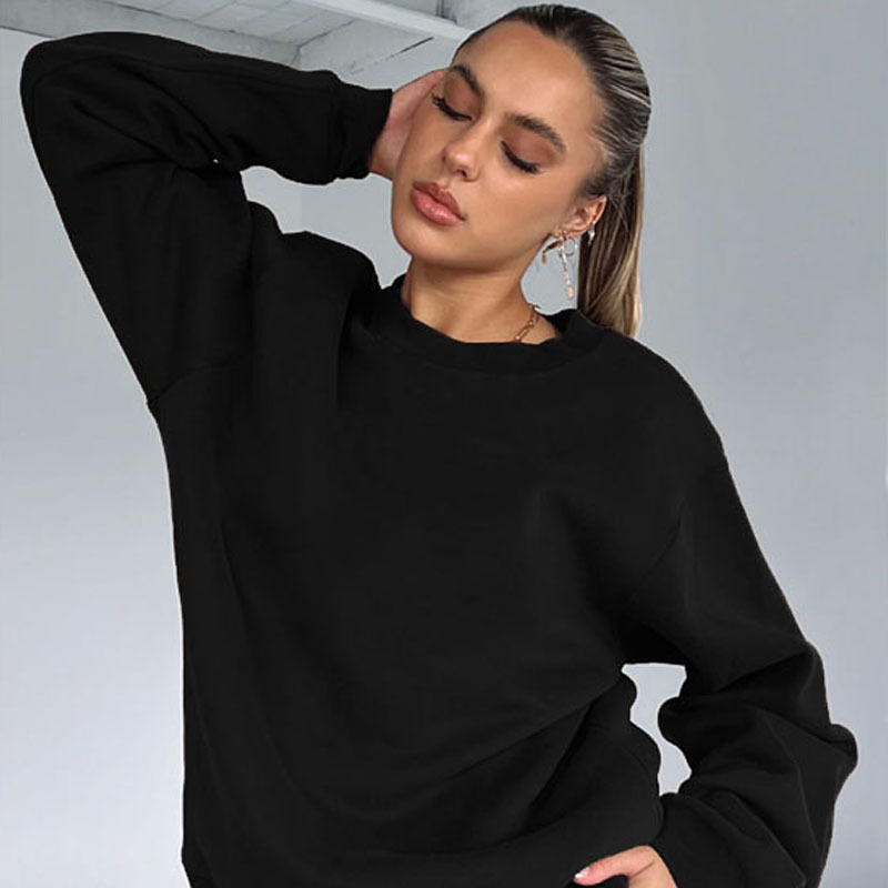Einfarbiger Pullover, Rundhalsausschnitt, Langarm, modisches, lässiges Shorts-Set_voghion.com