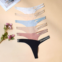 外贸欧美性感低腰冰丝无痕内裤女瑜伽一片式银丝带丁字裤跨境批发
