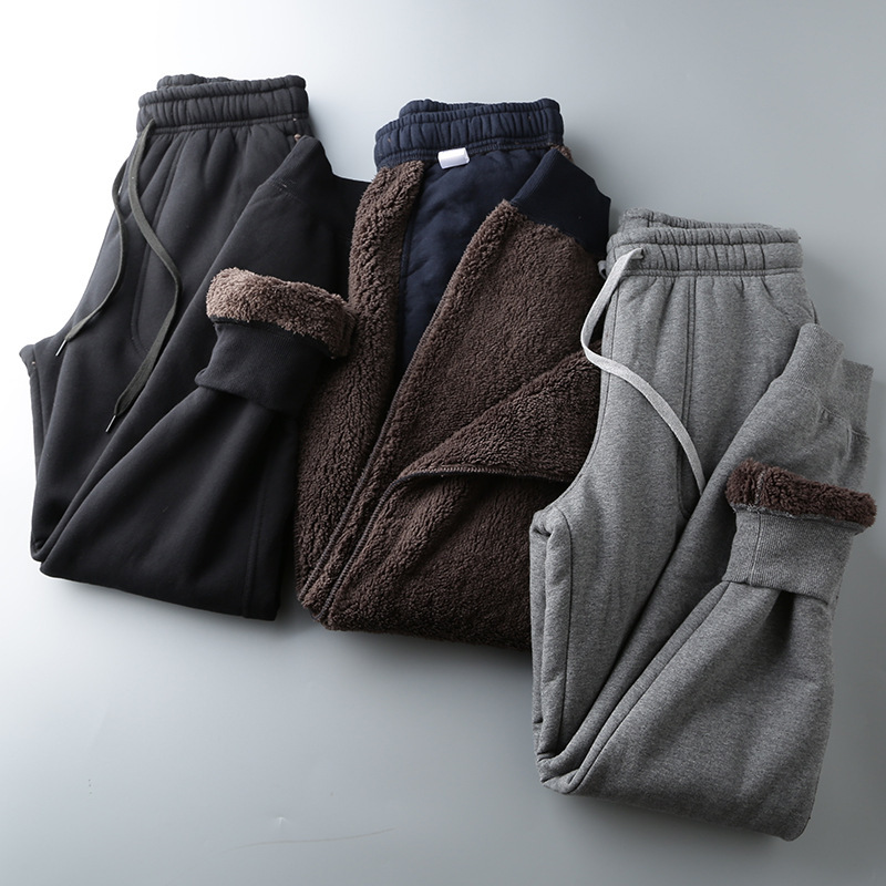 Solid Color Fleece-lined Thickened Warm Pants for Export to Japan All-match Casual Pants Sports Lamb Fleece Sweatpants Trendy Men's Pants