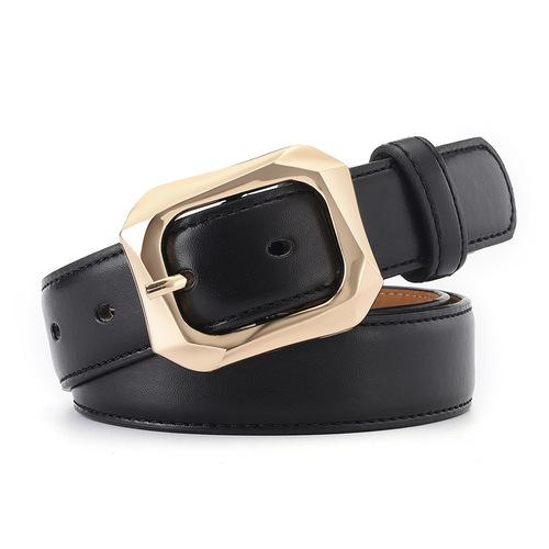 Belt women's Korean fashion trend gold pin buckle wide belt women's simple decorative Korean style jeans belt new style