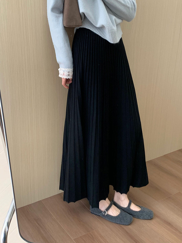 高腰显瘦含绒加厚百褶半身裙2025冬季新款韩版百搭休闲淑女风伞裙|undefined