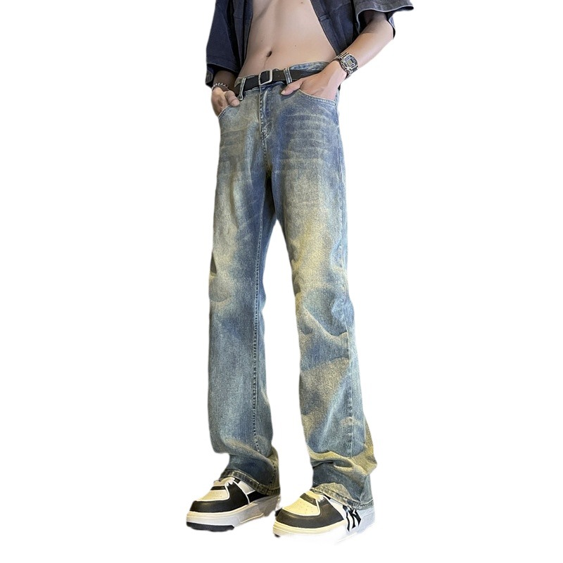Jeans retro estadounidenses para hombres primavera y otoño nuevos pantalones vibe de alta calle, pantalones de moda, pantalones sueltos de piernas anchas, pantalones de microescalado