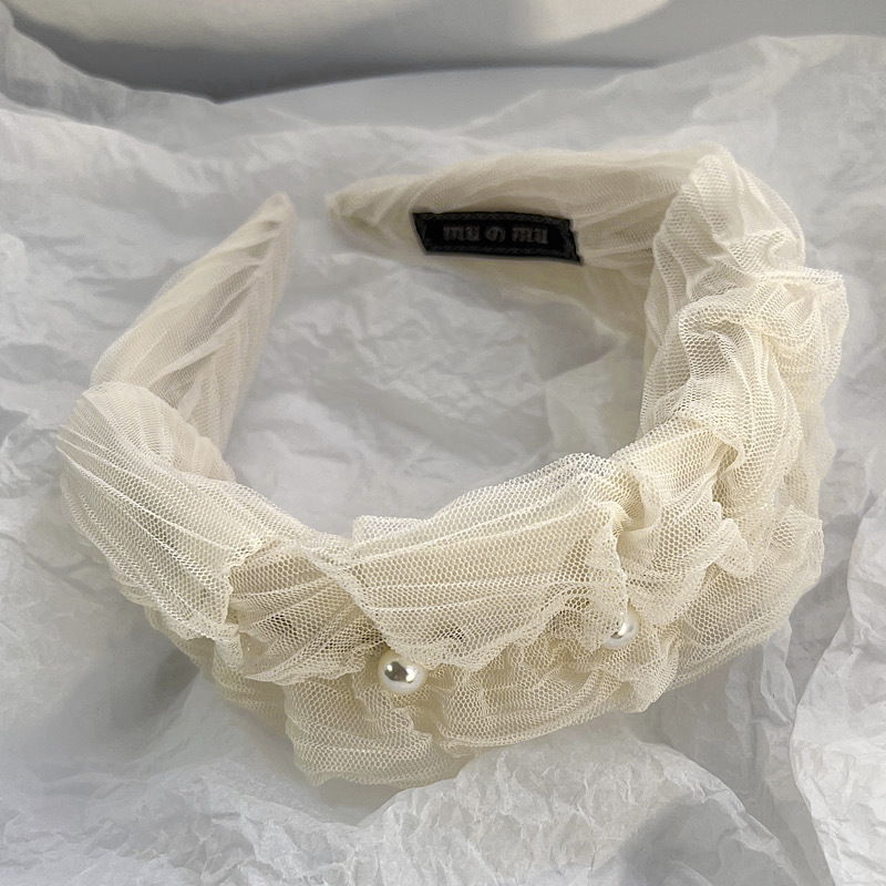 Korean Style Wide-brimmed Mesh Pleats Pearl Headband display picture 5