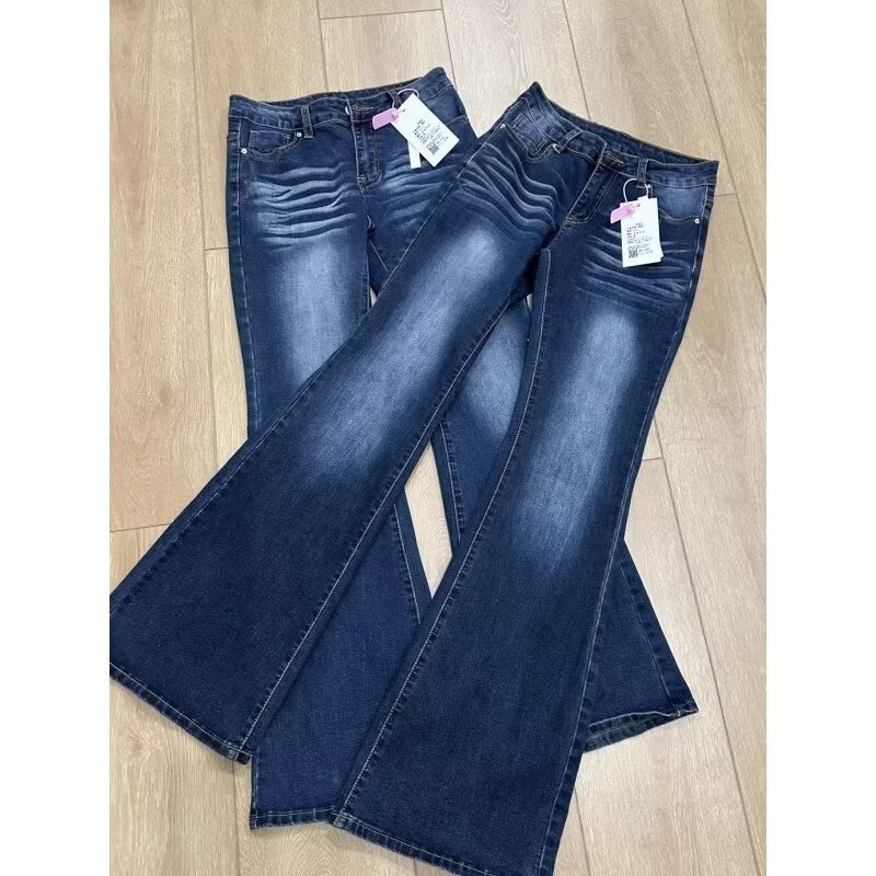 175 Tall American Retro Flared Jeans for Women, V-Waist Slim Fit Stretchy Floor-Length Pants