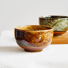 日本进口  4.2丼面碗 复古织部绿釉陶瓷米饭碗简约家用小汤碗