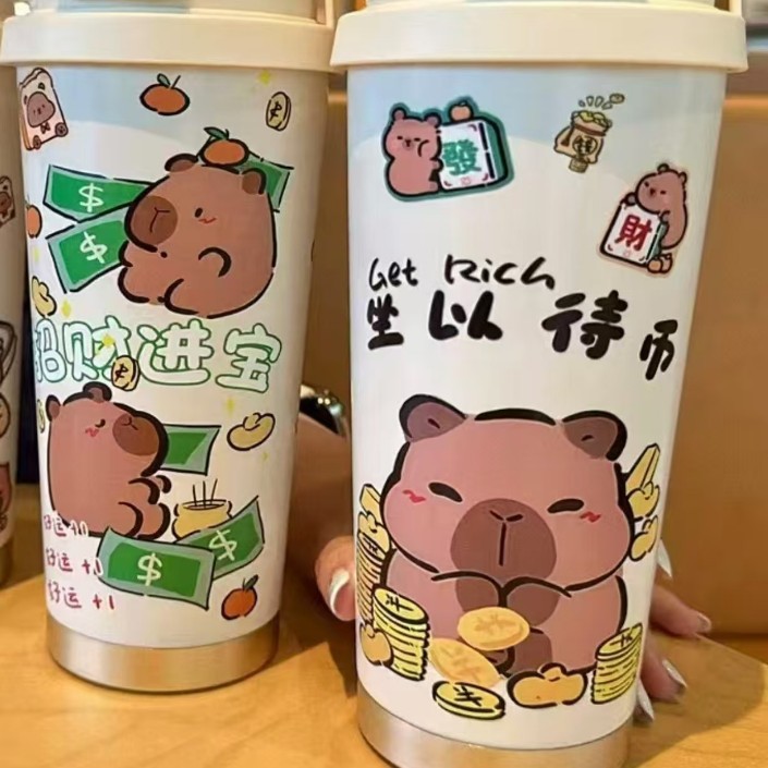 新しいファッション漫画スズランコーヒーカップ 316 ステンレス鋼魔法瓶カップインターネット有名人の車のポータブルストローカップギフト|undefined