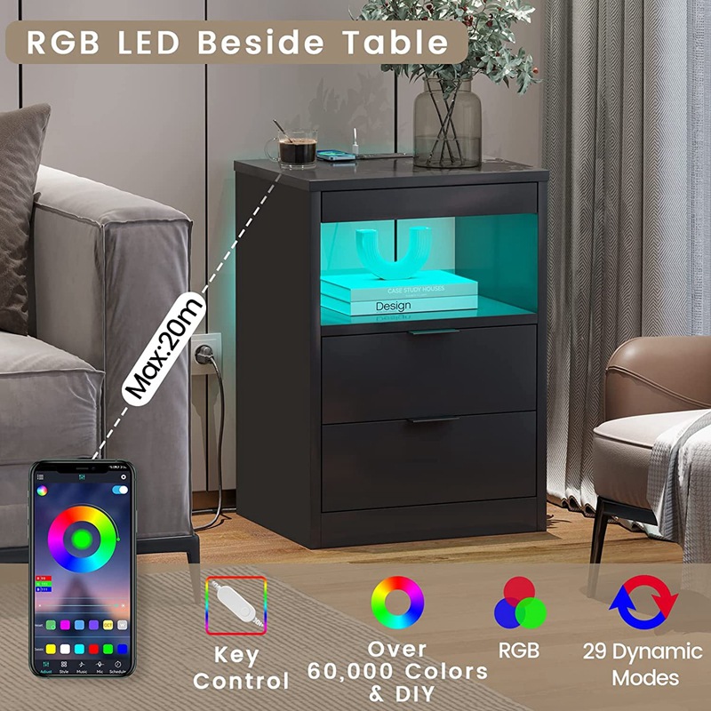 Moderna mesita de noche de dormitorio minimalista con luz multifuncional recargable gran espacio de almacenamiento mesita de noche gabinete lateral sofá