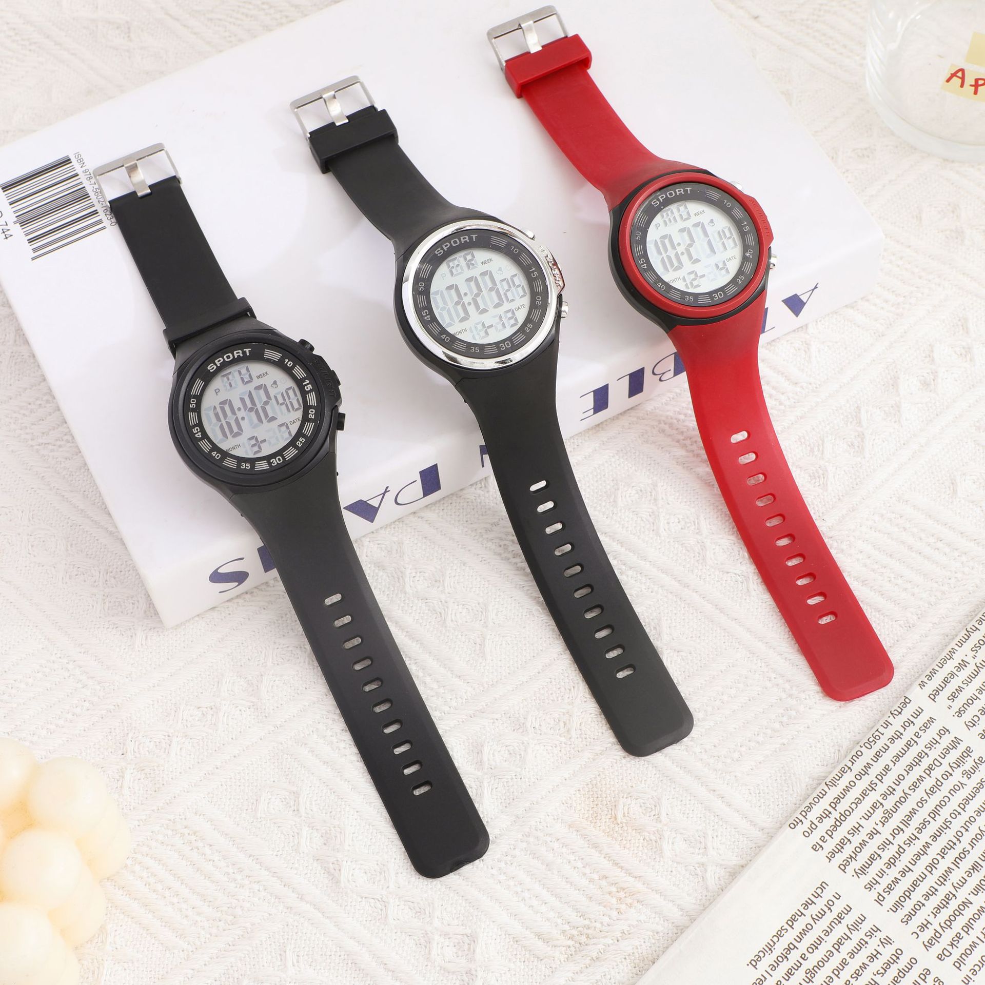 Red impermeable luz nocturna reloj electrónico de moda masculina simple estudiantes de secundaria adolescentes reloj deportivo multifuncional al por mayor