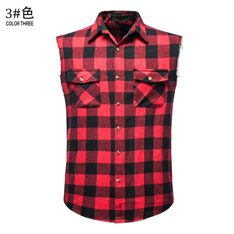 2023 verano nuevo tamaño europeo hombres Camisa sin mangas casual Amazon moda Plaid multicolor camisa grandes productos