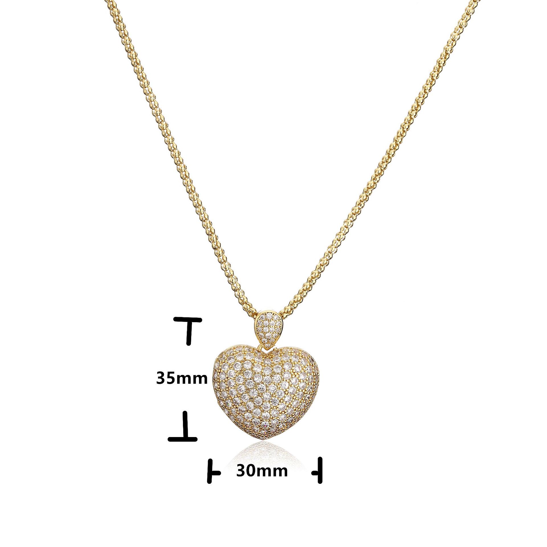 fashion peach heart pendent necklace micro-inlaid zircon copper necklace wholesale