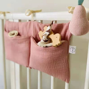 European and American Double-Layer Bedside Storage Bag Double-Mouth Pure Cotton Baby Bag Stroller Hanging Bag Printed Baby Bottle Hanging Bag
