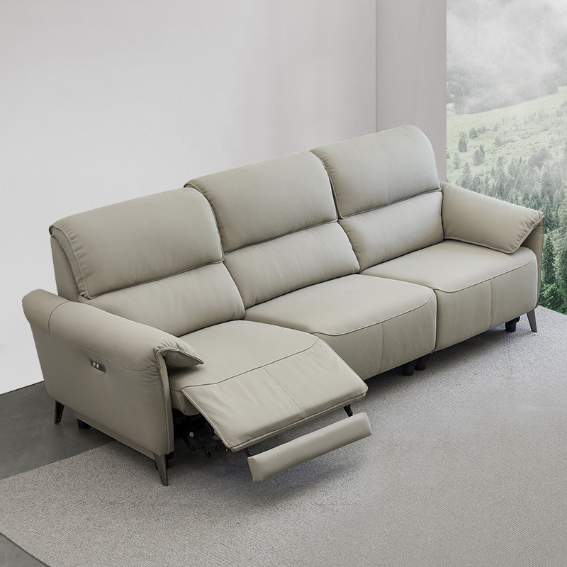 意式极简羽绒功能真皮沙发 客厅小户型直排三人位电动沙发