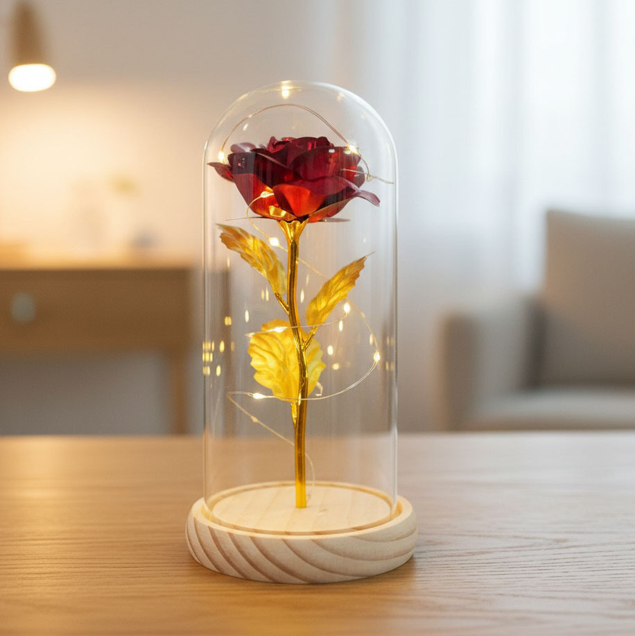 Flor inmortal de oro flor de vidrio de plástico decoración regalo de cumpleaños ceremonia de graduación Qixian día de San Valentín lámpara de noche