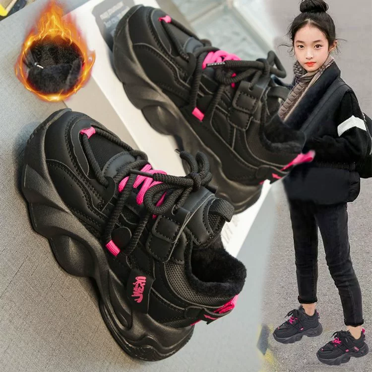 2024 зимние хлопчатобумажные туфли для девочек дикий хлопок тонкая бархатная теплая обувь для студентов повседневных кроссовок с мягким дном