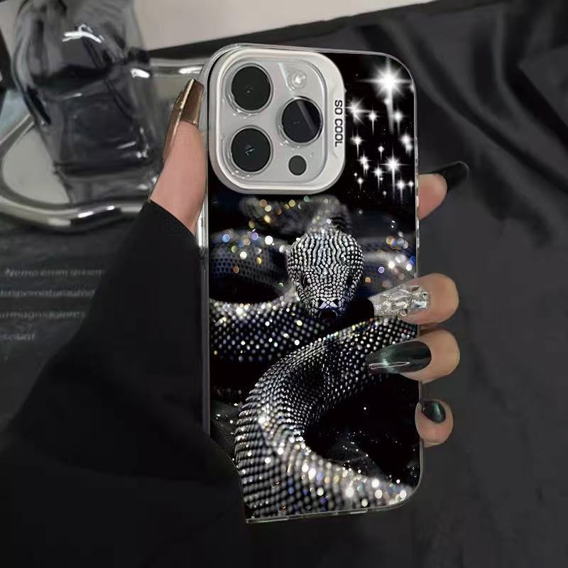 Nueva serpiente negra brillante para iPhone 16 funda para teléfono móvil Apple 15promax/14 Europa y América 13pro12 transfronterizo