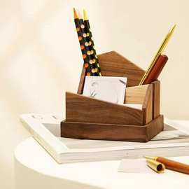 木质黑胡桃木笔座学生桌面文具收纳木盒多功能名片收纳架实木