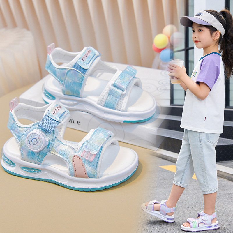 Sandallas de niñas 2026 verano nuevo niño moda versátil sandalias deportivas de suela suave botón giratorio zapatos de playa image 3