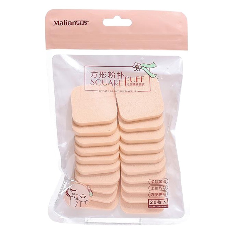 Marian cuadrado puff 20 piezas esponja puff BB crema maquillaje algodón húmedo y seco de doble uso corrector herramientas de acabado