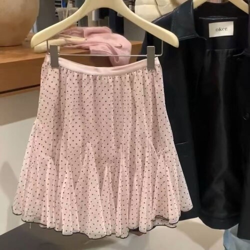 Mesh skirt 2026 spring and summer fashionable new style polka dot flocked A-line high-waist cute princess skirt trend