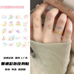 夏日多巴胺彩色小纹身贴卡通彩绘图案可爱少女手指手臂持久可洗贴