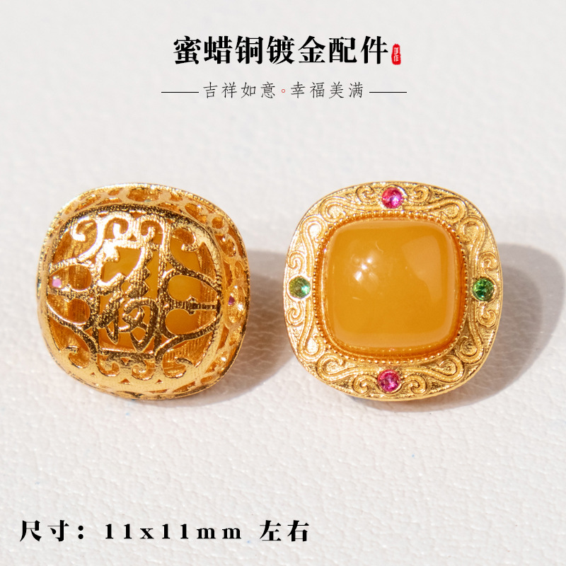 Gold-Plated Copper Accessories, Ancient-Style Bracelet Beads, DIY Handmade Inlay with Southern Red Agate and Beeswax Collection