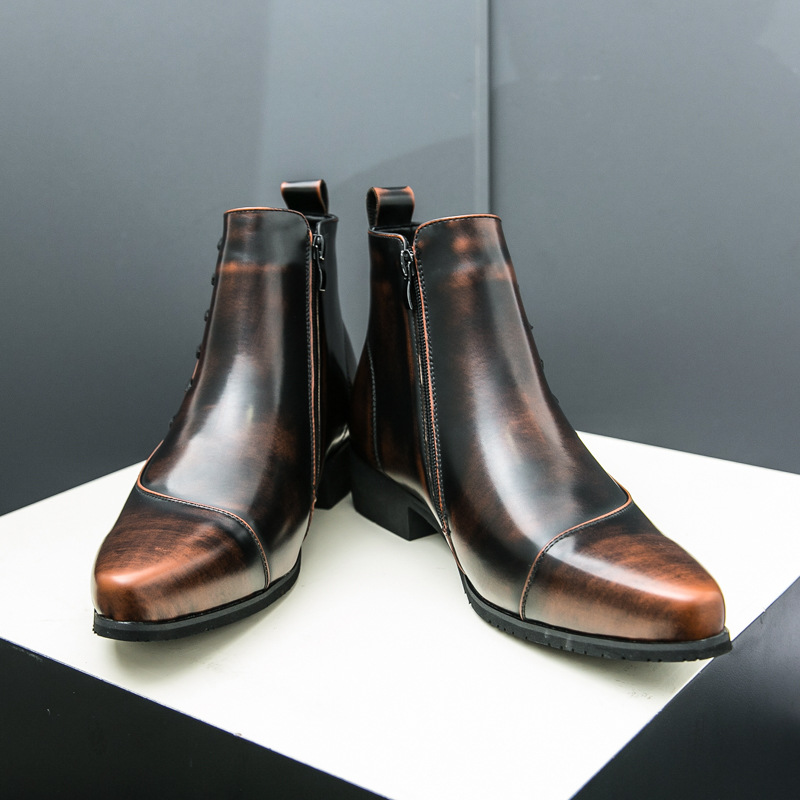 Cross-Border Large Size Men's High-Top Side Lace-Up Leather Shoes British Style Formal Pointed Toe Knight Boots Chelsea Boots Short Boots