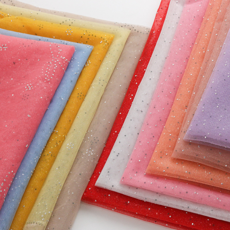 闪光网纱洒粉烫钻婚纱礼服娃娃裙手工diy面料