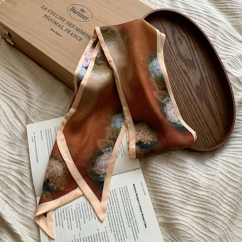 Bufanda de seda para mujer, tira larga, camisa a juego de moda de alta gama, bufanda estrecha, cinturón para el cabello atado, cinturón de cinta de bolsa atada de todo fósforo