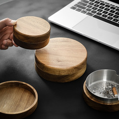 Lychee Sea round ashtray solid wood creative home simple personalized windproof trendy stainless steel ashtray with lid