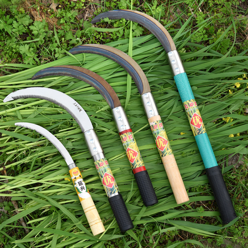 新款不锈钢带齿镰刀 割草刀 小柴刀园林修枝刀割稻谷割禾镰刀批发