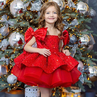 Foreign trade one-year-old dress baby girl 2025 autumn sequin princess dress performance catwalk costume cross-border exclusive