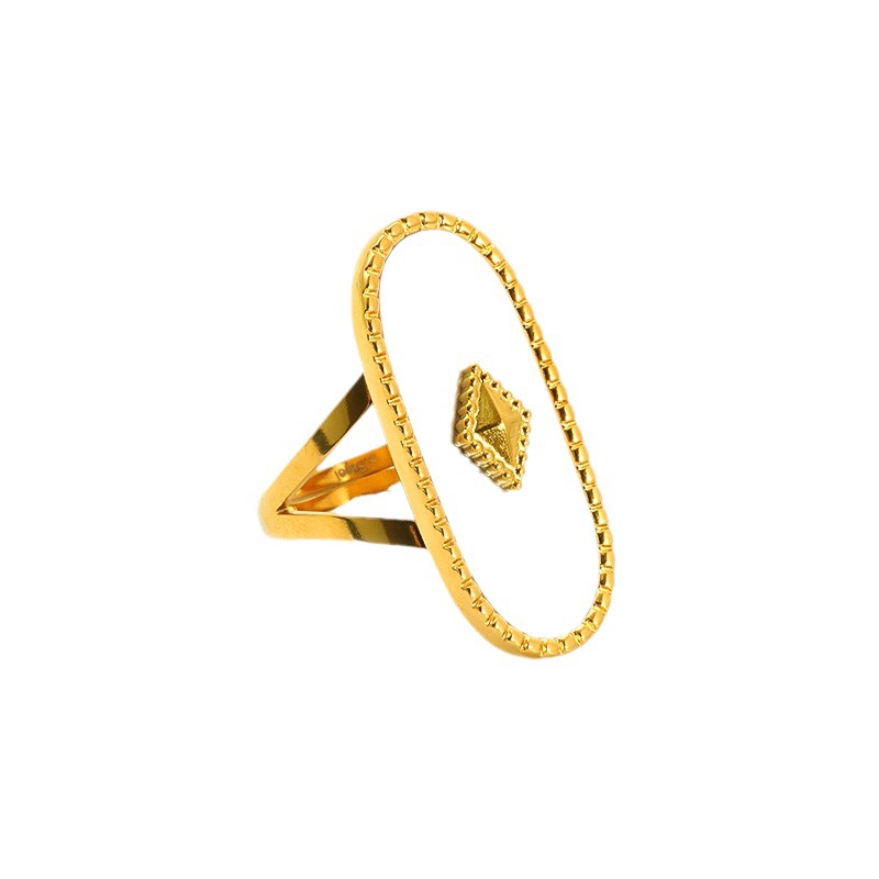 Estilo retro francés piedra natural elíptica anillo de acero inoxidable popular femenino anillo de concha natural apertura ajustable