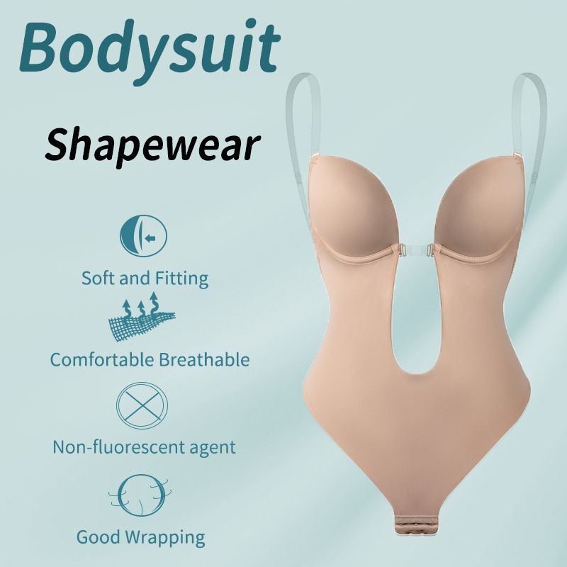 European and American Cross-Border Foreign Trade Backless Deep V-Neck Plunge Shapewear Bodysuit Shapewear