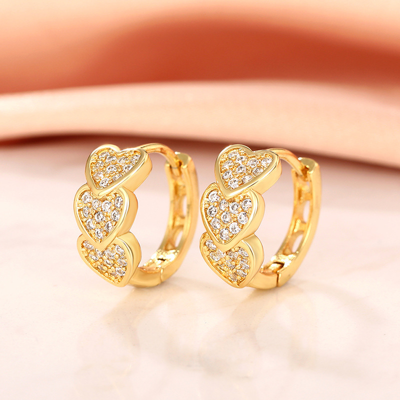 1 Pair Sweet Heart Shape Inlay Copper Zircon Earrings display picture 5