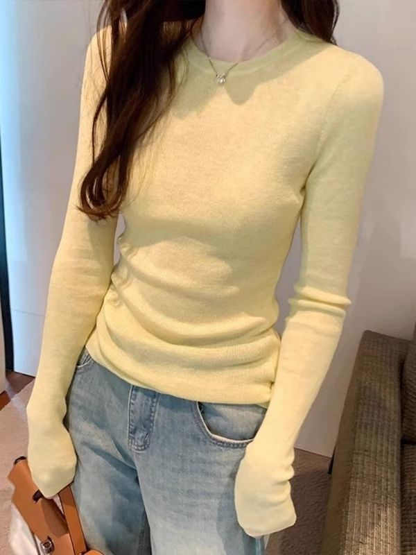 2025韩国春秋新款少女心薄荷绿内搭微透薄款针织衫长袖T恤女上衣|undefined