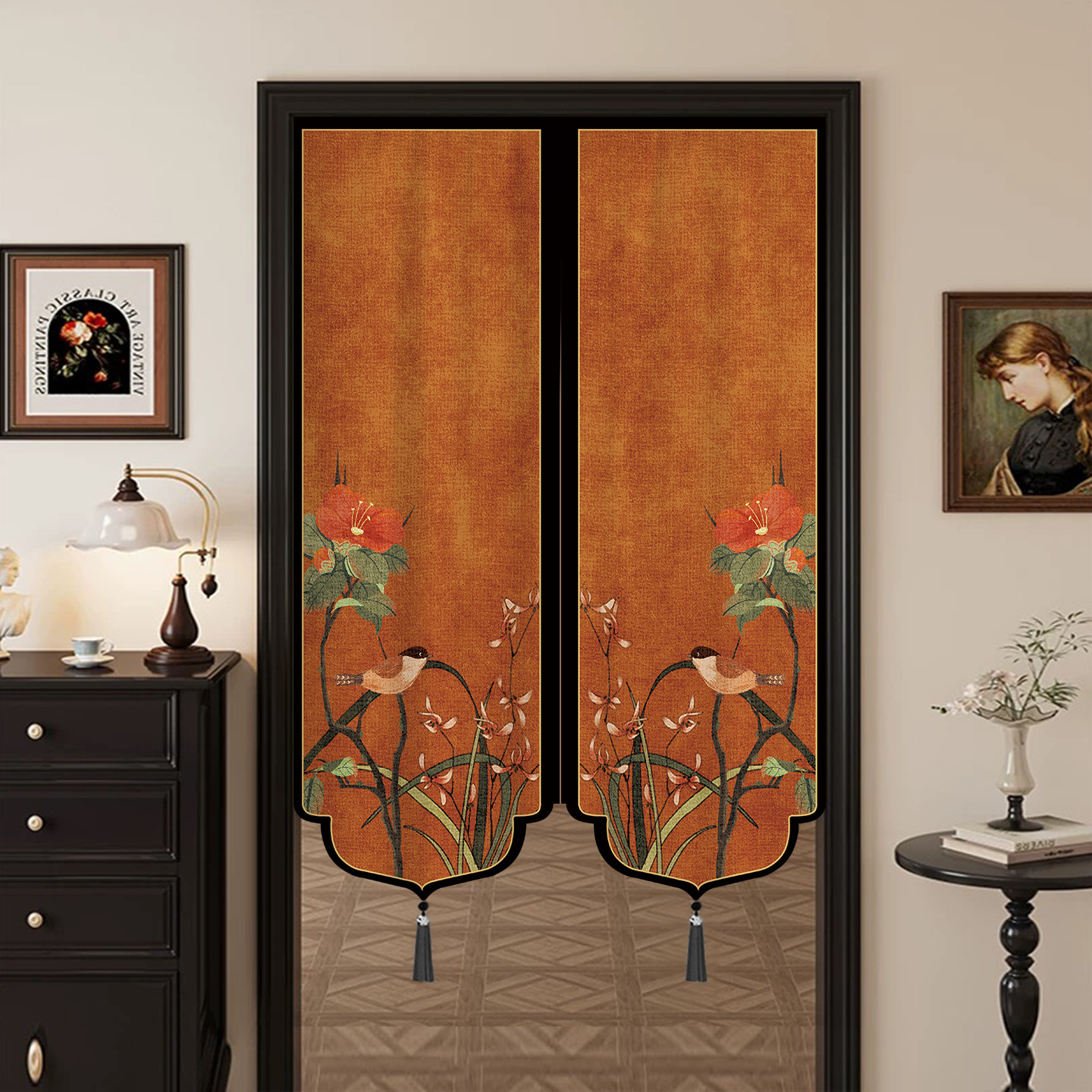 New Chinese Style Door Curtain Special-Shaped Partition Curtain Bedroom Kitchen Bathroom Punch-Free Partition Curtain Anti-Privacy Blocking Curtain