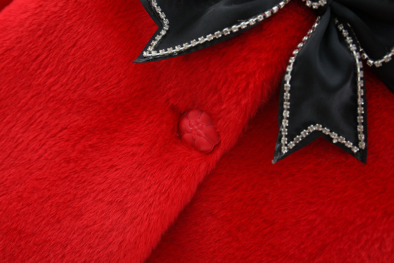 Autumn and winter new children's clothing solid color rabbit with black bow fur lapel, girls' shawl_voghion.com