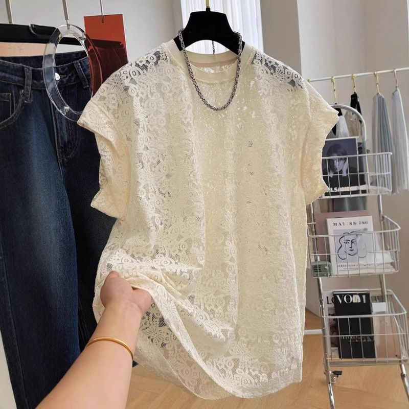 High-end Unique Short-sleeved Lace Shirt Women's Summer Loose Hollow T-shirt Base Shirt Elegant French Fashion Top High-end Unique Short-sleeved Lace Shirt Women's Summer Loose Hollow T-shirt Base Shirt Elegant French Fashion Top