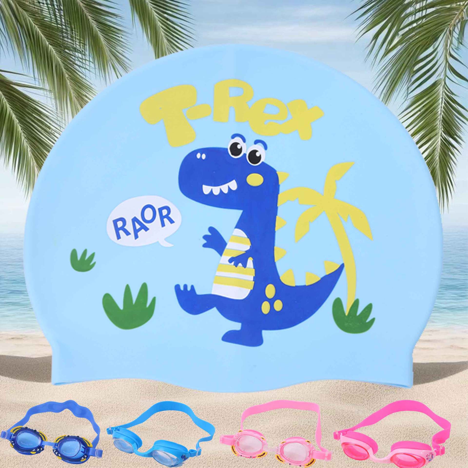 Gorro de baño de dibujos animados de silicona para niños, cabello largo para niñas, protección para los oídos impermeable, sin estrangulamiento, lindo gorro de natación, equipo de natación