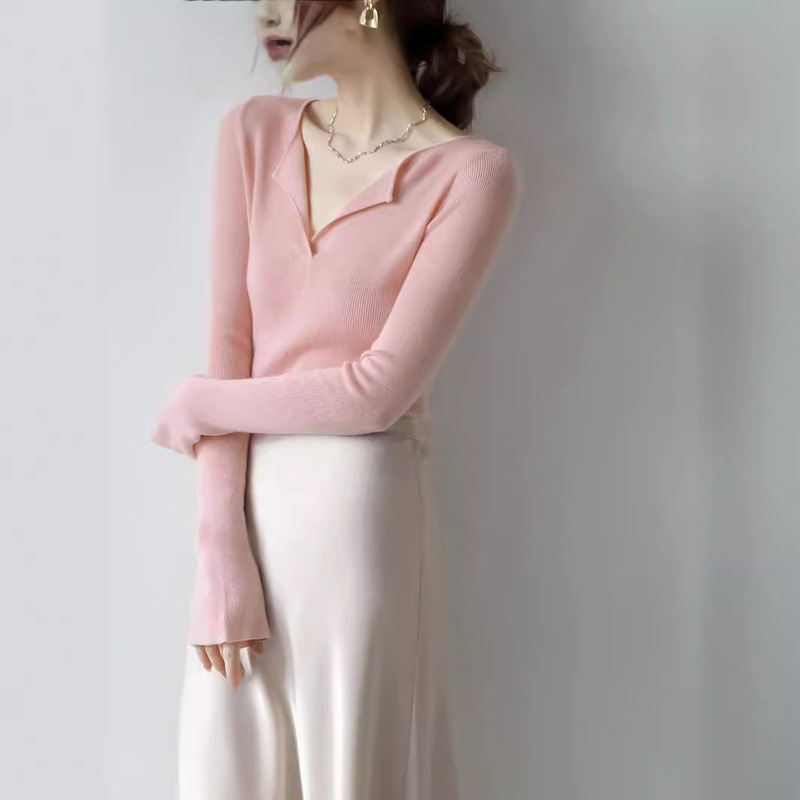 Hanyuan Apparel/Early Autumn Elegant Versatile Lazy Wool Sweater with Simple Design Knitwear