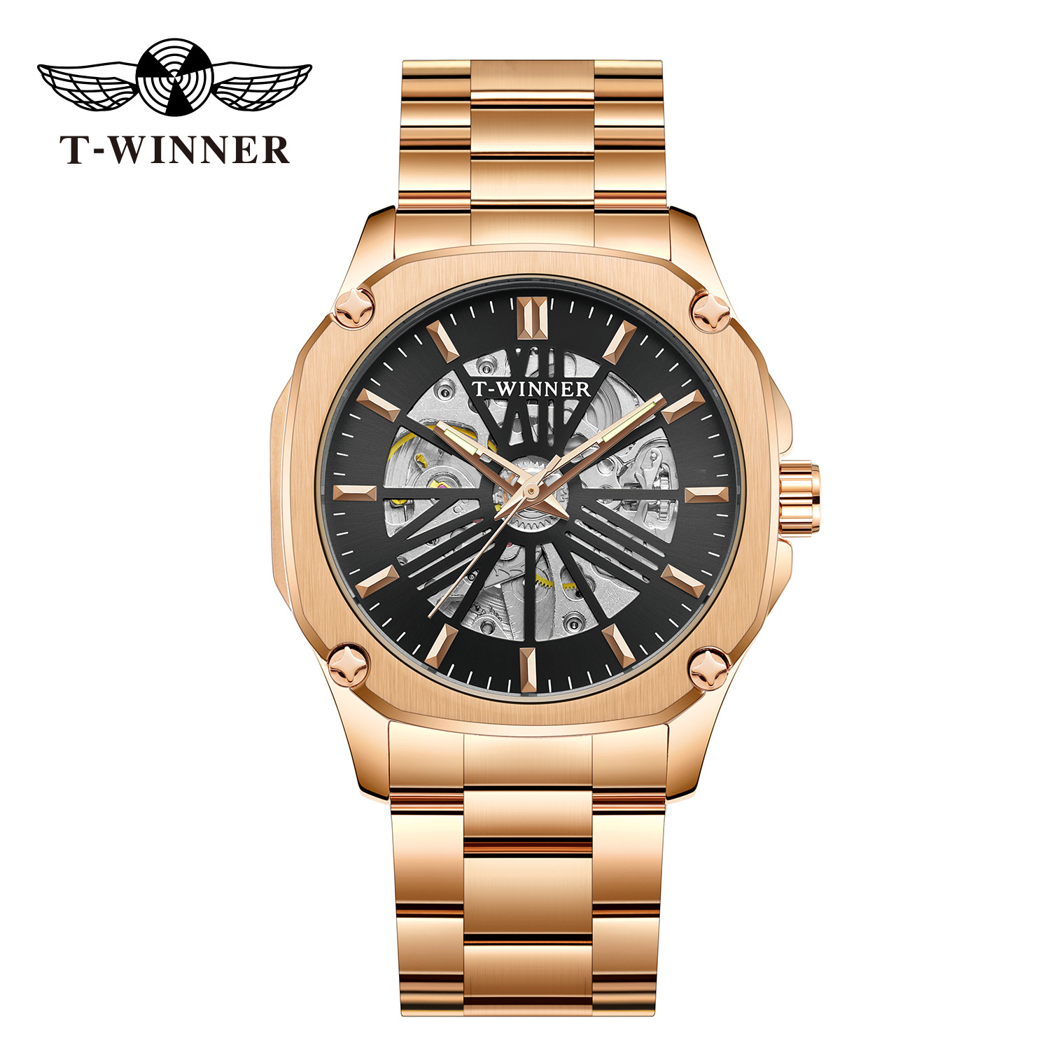 T-WINNER8216 nueva correa de aleación reloj mecánico automático reloj de moda de negocios impermeable para hombres
